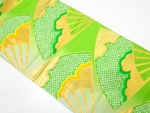 アンティーク　扇面に雲・疋田模様織り出し袋帯（着用可）